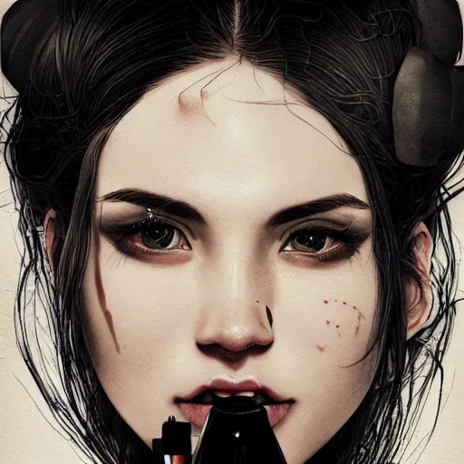 Prompt: swedish bar maid, tattoos, black t - shirt, black skirt, detailed portrait, intricate complexity, by greg rutkowski, artgerm, ross tran, conrad roset, takato yomamoto, ilya kuvshinov. 4 k, beautiful, cinematic dramatic atmosphere