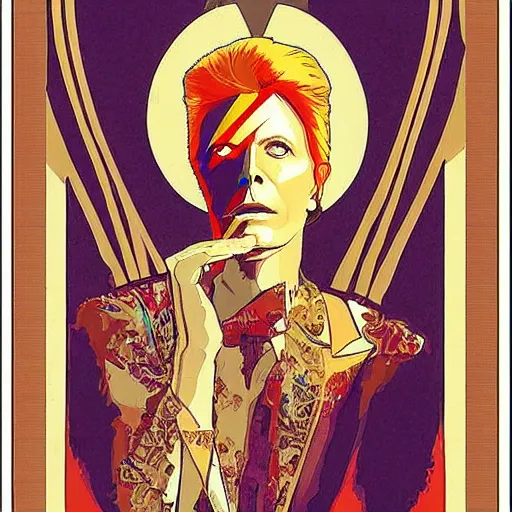 Prompt: david bowie as thomas newton the man who fell to earth, mucha style, art nouveau,