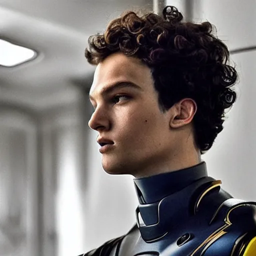 Image similar to “a realistic detailed photo of a guy who is an attractive humanoid who is half robot and half humanoid, who is a male android, Lando Norris, shiny skin, posing like a statue, blank stare”