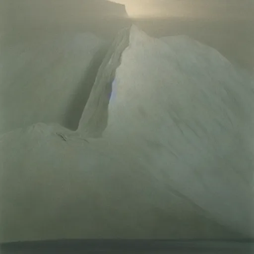 Image similar to a glacier by Zdzisław Beksiński, oil on canvas