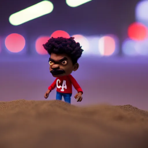 Prompt: a cinematic film still of a claymation stop motion film starring chance the rapper as a college student, shallow depth of field, 8 0 mm, f 1. 8