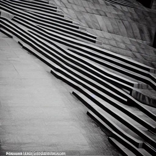 Image similar to black and white surreal photograph, highly detailed vast space made of stairsteps, sideview, detailed textures, natural light, mist, architecture photography, film grain, soft vignette, sigma 1 4 mm f / 1. 4 1 / 1 0 sec shutter, imax 7 0 mm footage