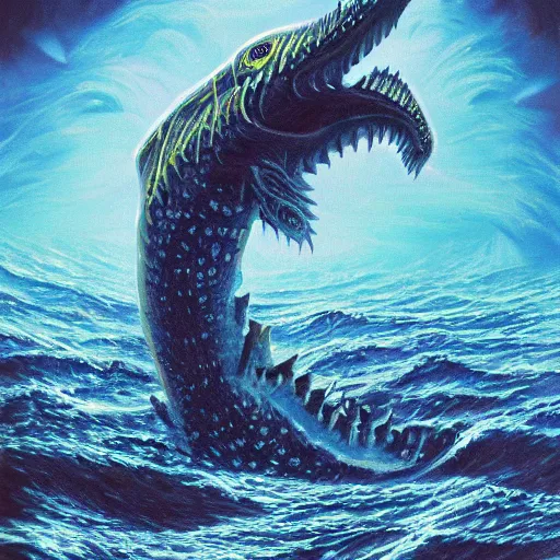 Prompt: Leviathan, glowing eyes, 8k, trending on artstation, high detail, oil painting