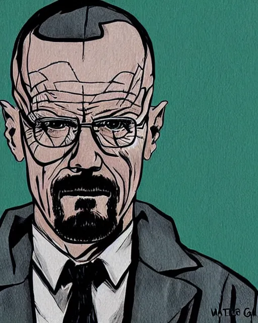 Image similar to portrait of walter white as the batman, illustration, art by neil gaiman