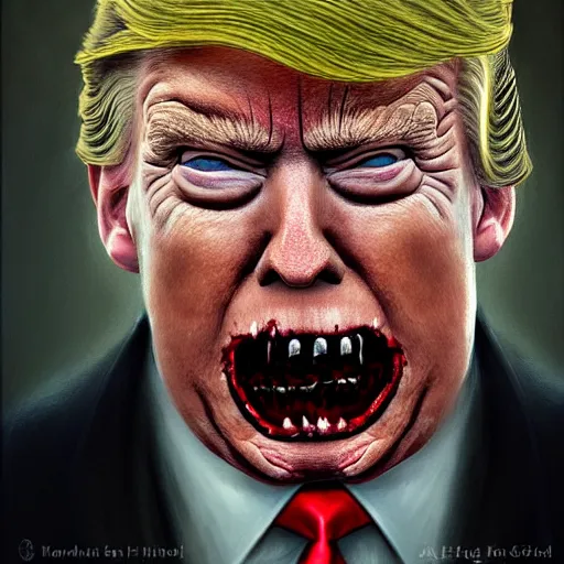 Prompt: portrait donald trump as a zombie looking down, 7 days to die zombie, fine art, soft light from the side, award winning, trending on artstation, subtle earthy tones, intricate, elegant, sharp focus, cinematic lighting, digital painting, 8 k concept art, by michael hussar and brom and z. w. gu, 8 k
