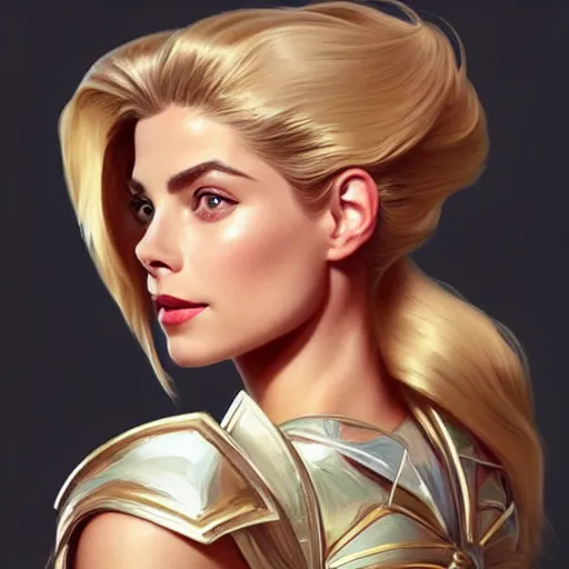 Image similar to A combination of Grace Kelly's and Willa Holland's and Ashley Greene's faces as She-Ra, western, D&D, fantasy, intricate, elegant, highly detailed, digital painting, artstation, concept art, matte, sharp focus, illustration, art by Artgerm and Greg Rutkowski and Alphonse Mucha