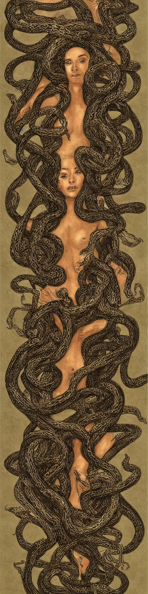 Prompt: full body portrait of a woman made of snakes, fantasy artwork