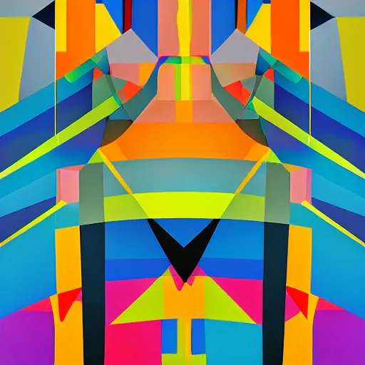 Image similar to Abstract painting rgeometric architectures blend with organic shapes, Pop Surrealism, Essence of street forms, Geometric structures and multicolored prints, Colorful, High Detail, Symmetry, Poster-H 768