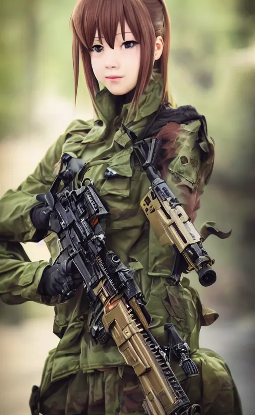 Prompt: portrait photo, highly detailed, high resolution, cosplay photo, stunning, girls frontline style, bokeh soft, 100mm, trending on instagram, by professional photographer, realistic human anatomy, real human faces, realistic military carrier, soldier clothing, modern warfare, realistic guns, shot with a canon, low saturation