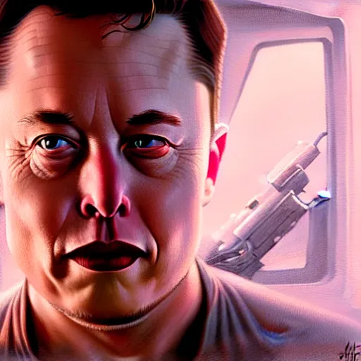 Prompt: Elon Musk in Total Recall, closeup , intricate, elegant, highly detailed, digital painting, artstation, concept art, matte, sharp focus, illustration, sci-fi, art by Artgerm and Greg Rutkowski and Alphonse Mucha