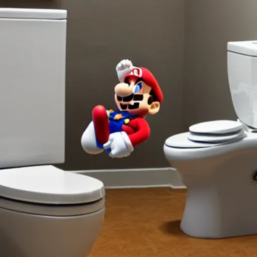 Image similar to super mario sitting on a toilet taking a poop with an angry look on his face