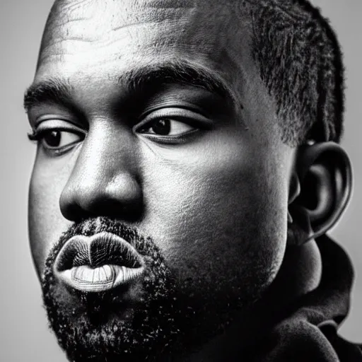 Prompt: the face of young kanye west wearing yeezy clothing at 3 5 years old, portrait by julia cameron, chiaroscuro lighting, shallow depth of field, 8 0 mm, f 1. 8