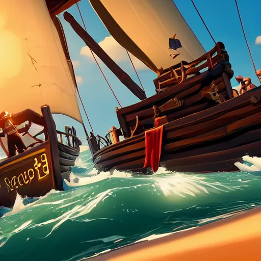 Image similar to a racing game set in sea of thieves