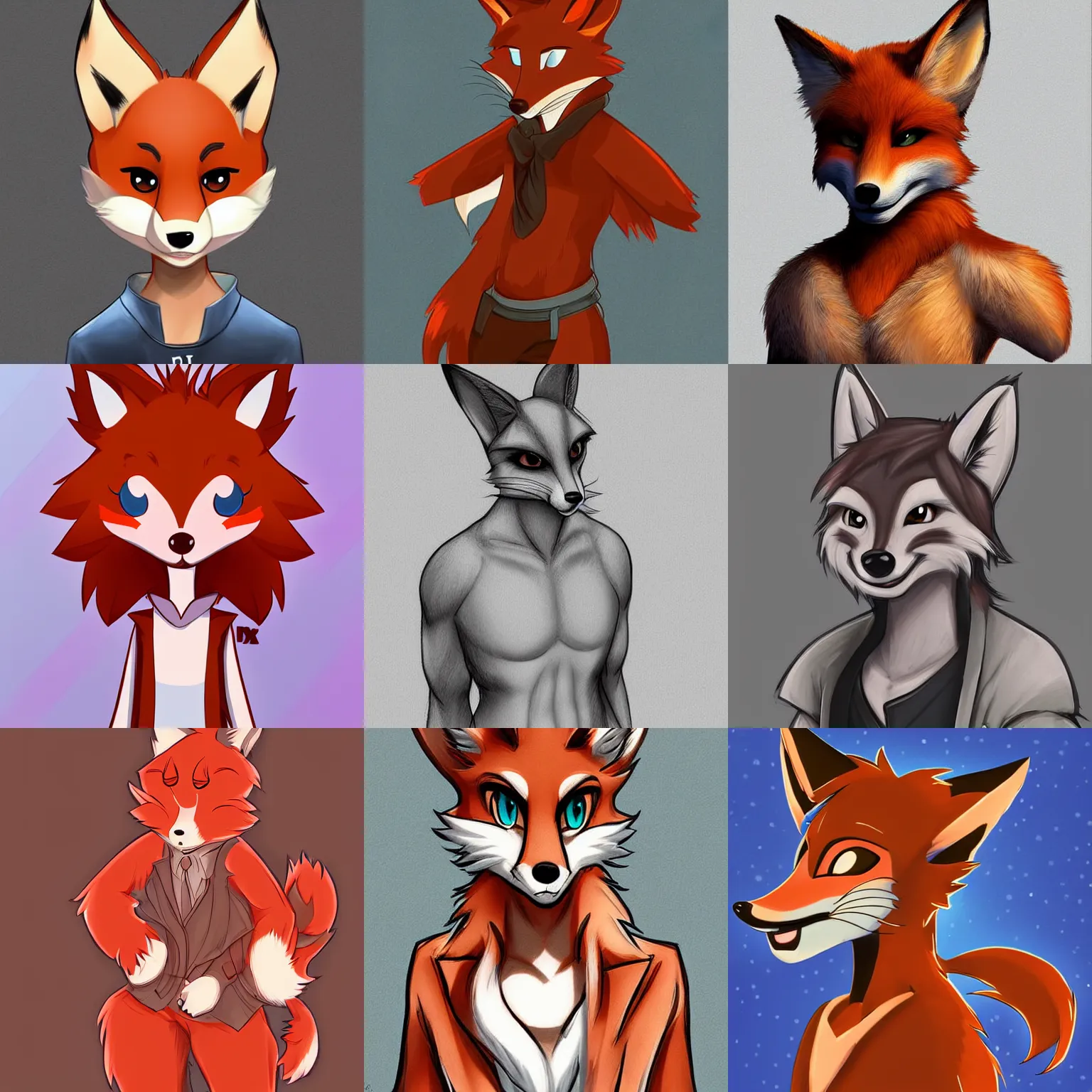 Prompt: very beautiful digital art of a cute cartoon male anthro anthro anthro fox character with styled hair, highly detailed, trending on FurAffinity