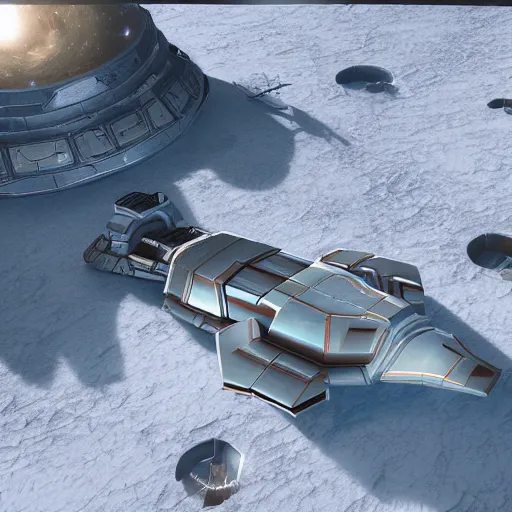 Prompt: small spaceship on an icy mountain, sci-fi, blizzard, 8k, photorealistic, stellaris artstyle
