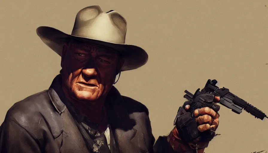 Image similar to John Wayne as a gangster, hyperdetailed, artstation, cgsociety, 8k