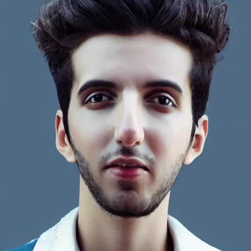 Image similar to “a realistic detailed photo of a guy who is an attractive humanoid who is half robot and half humanoid, who is a male android, singer Sebastian Yatra, shiny skin, posing like a statue, blank stare”