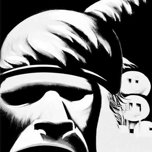 Image similar to norwegian troll blacksmith with sledgehammer profile portrait half body monochrome portrait hammer cover illustration dramatic kvlt by peder balke by guido crepax by norman bluhm mystic high contrast monochromatic noir