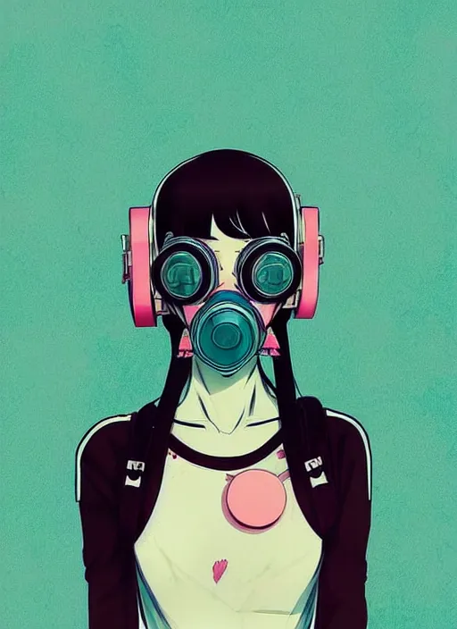 Image similar to singular girl with wearing gas mask, very anime!!! anime!! intricate details, aesthetically pleasing pastel colors, poster background, art by conrad roset and ilya kuvshinov