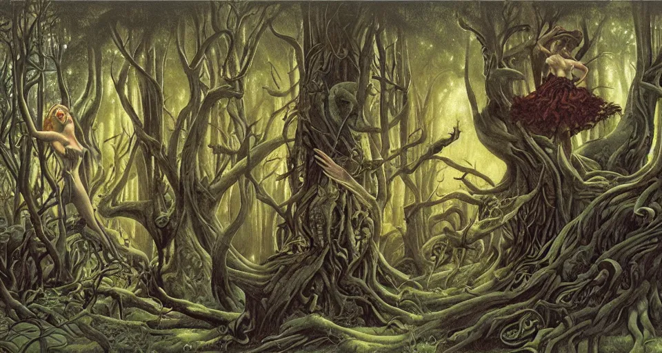 Image similar to Enchanted and magic forest, by Gerald Brom,