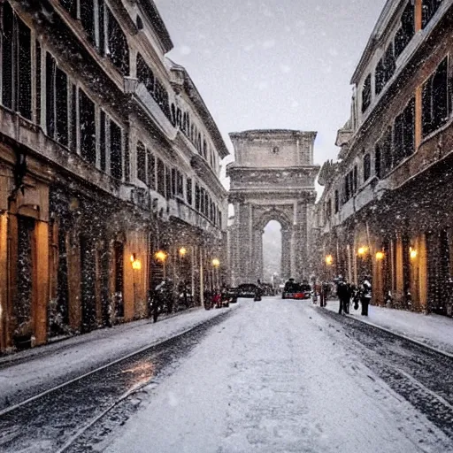 Image similar to The city of Rome under the snow on August. Although it's summer, it's snowing everywhere on the entire cityscape of Rome