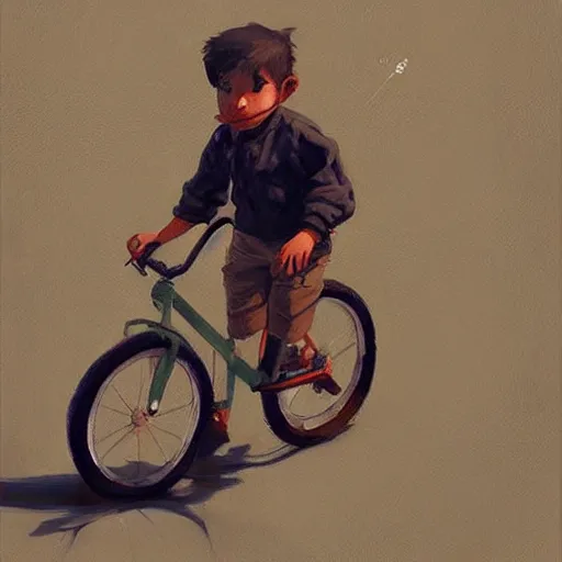 Image similar to Expressive painting of boy riding a bicycle, digital art by Krenz Cushart, trending on artstation