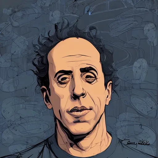 Image similar to a study of cell shaded portrait of jerry seinfeld concept art, llustration, post grunge, concept art by josan gonzales and wlop, by james jean, Victo ngai, David Rubín, Mike Mignola, Laurie Greasley, highly detailed, sharp focus, alien, Trending on Artstation, HQ, deviantart, art by artgem