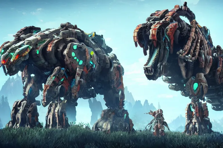 Image similar to tremortusk machine mecha animal beast robot of horizon forbidden west horizon zero dawn bioluminiscence global illumination ray tracing hdr fanart arstation by sung choi and eric pfeiffer and gabriel garza and casper konefal