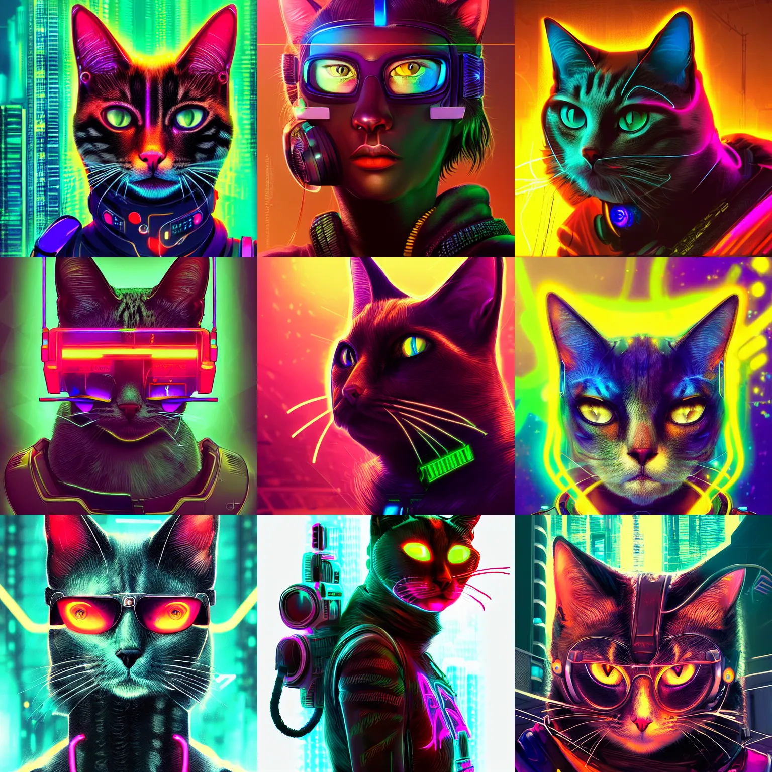 Image similar to portrait of a beautiful cyberpunk cat, background with neon, digital art, highly-detailed, artstation, cgsociety