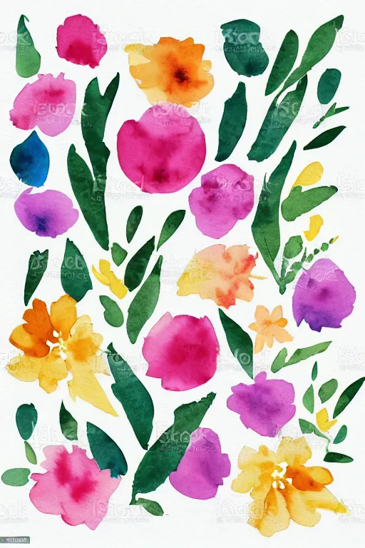 Image similar to minimalist watercolor art of flowers on white background, illustration, vector art