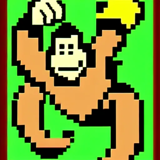 Image similar to Donkey Kong slips on a banana, 16 bit graphics