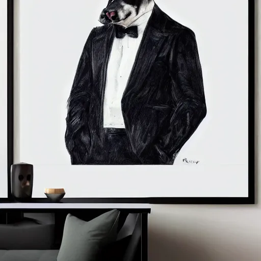 Prompt: a husky gentleman wearing a black jacket, art station