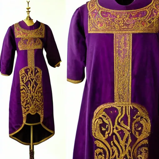 Prompt: Intricate, Byzantine, Exquisite, Regal, Royal, Tyrian purple gilded medieval byzantine tunic