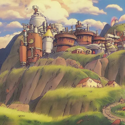 Image similar to howl's moving castle by studio ghibli, matte painting