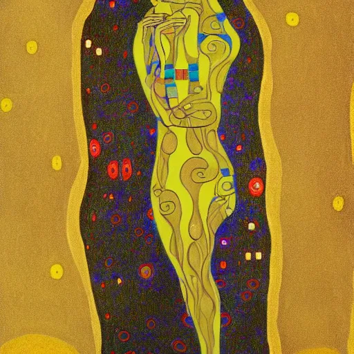Prompt: painting of a friendly alien in the style of gustav klimt
