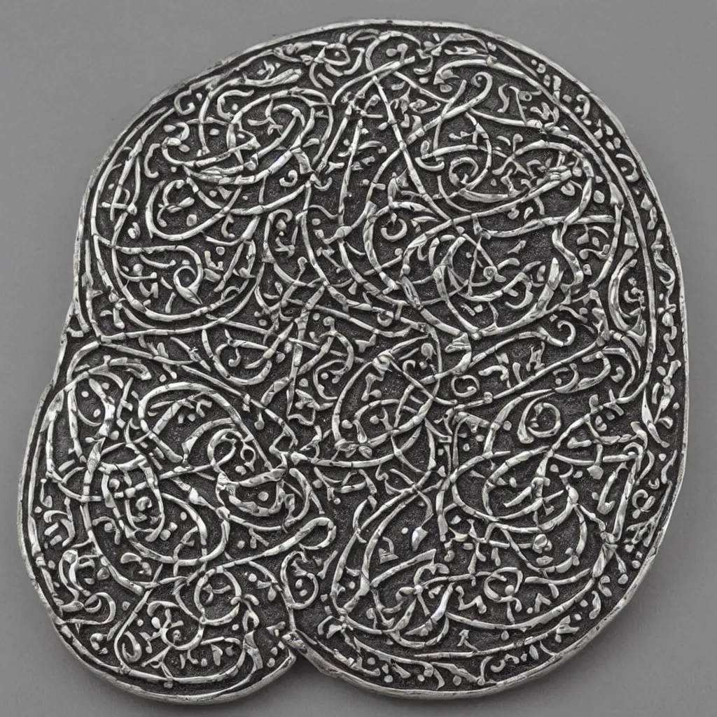 Image similar to Amulet Of Ottoman inlaid in silver, realistic, clean