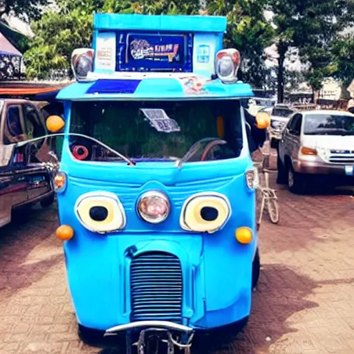 Prompt: a blue tuk tuk in space