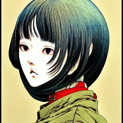 Image similar to prompt : mysterious portrait painted in miyazaki color style drawn by katsuhiro otomo and takato yamamoto, inspired by fables, china doll face, smooth face feature, intricate oil painting, high detail, sharp high detail, manga and anime 2 0 0 0