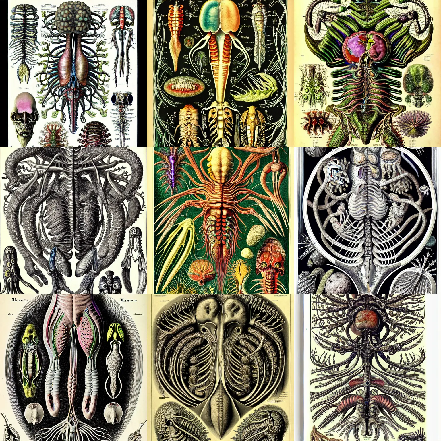 Prompt: alien nature anatomy by ernst haeckel, masterpiece, vivid, very detailed
