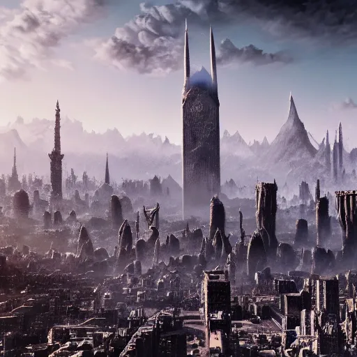 Image similar to mordor as a bustling city, highly detailed, sharp focus, skyline, vast, 4 k, fantasy