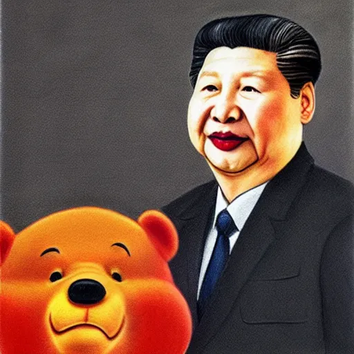 Image similar to hyperrealistic drawing of xin jinping as winning the pooh, portrait drawing by leng jun