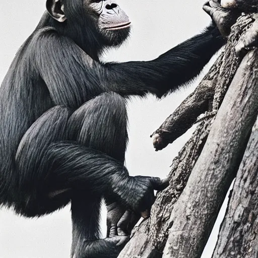 Image similar to A chimpanzee constructing a house, 1960s poster style