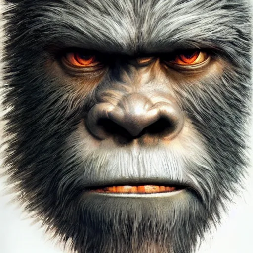 Prompt: angry sasquatch, head and shoulders portrait, intricate, elegant, highly detailed, centered, digital painting, artstation, concept art, smooth, sharp focus, illustration, art by artgerm and donato giancola and Joseph Christian Leyendecker