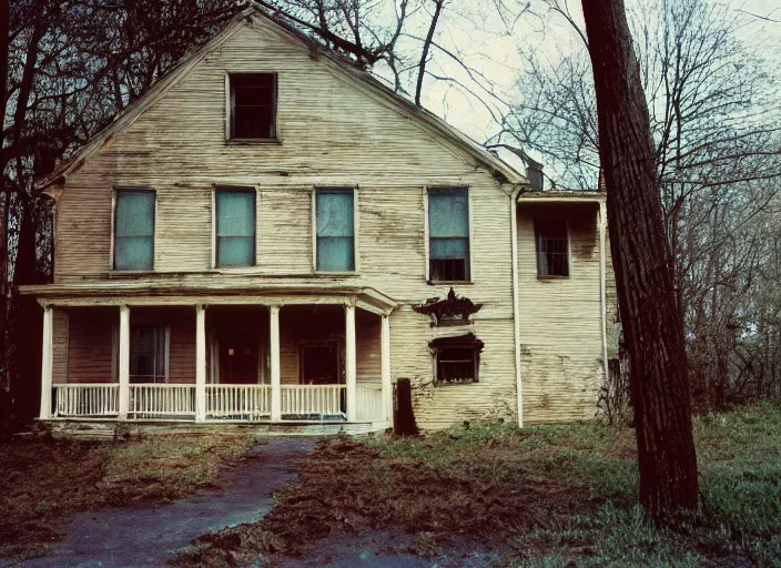 Prompt: photo of the most haunted house in the usa, fujifilm velvia 5 0, color photography, sigma 2 8 mm