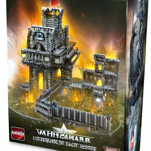 Prompt: miniature scifi warhammer diorhama castel