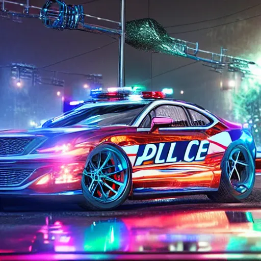 Prompt: chrome hoops lit by police lights, octane, hyper detailed, cgi