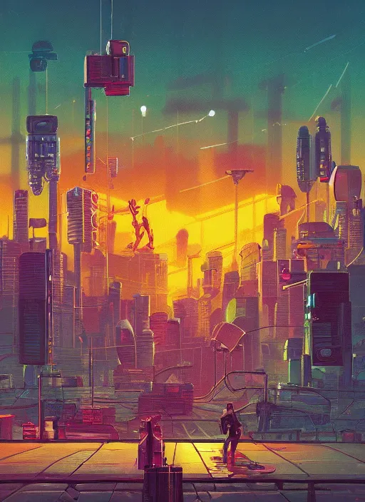 Prompt: cyberpunk cheese, in the style of simon stalenhag