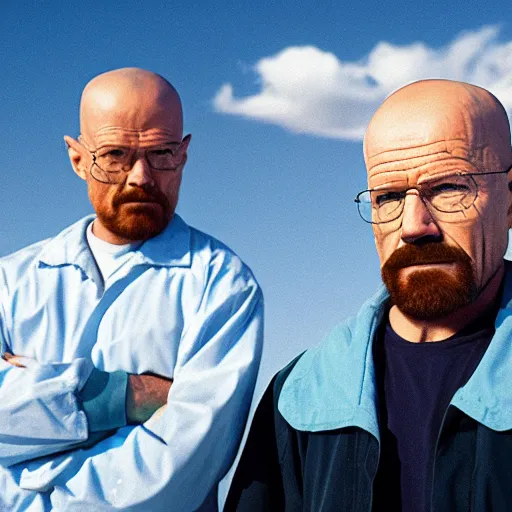 Image similar to Ted bear and walter white holding ziploc bags of crystal blue meth, in the desert, film still, 4k, photorealistic, hd