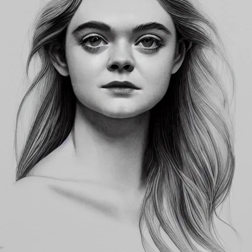 Image similar to professional painting of Elle Fanning in the style of Martine Johanna, head and shoulders portrait, symmetrical facial features, smooth, sharp focus, illustration, intricate, stormy weather, extremely detailed masterpiece,