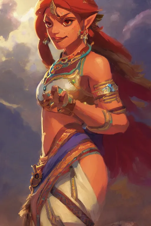 Prompt: a portrait of urbosa from breath of the wild, by gaston bussiere, by mandy jurgens and bayard wu and greg rutkowski, cinematic lightning